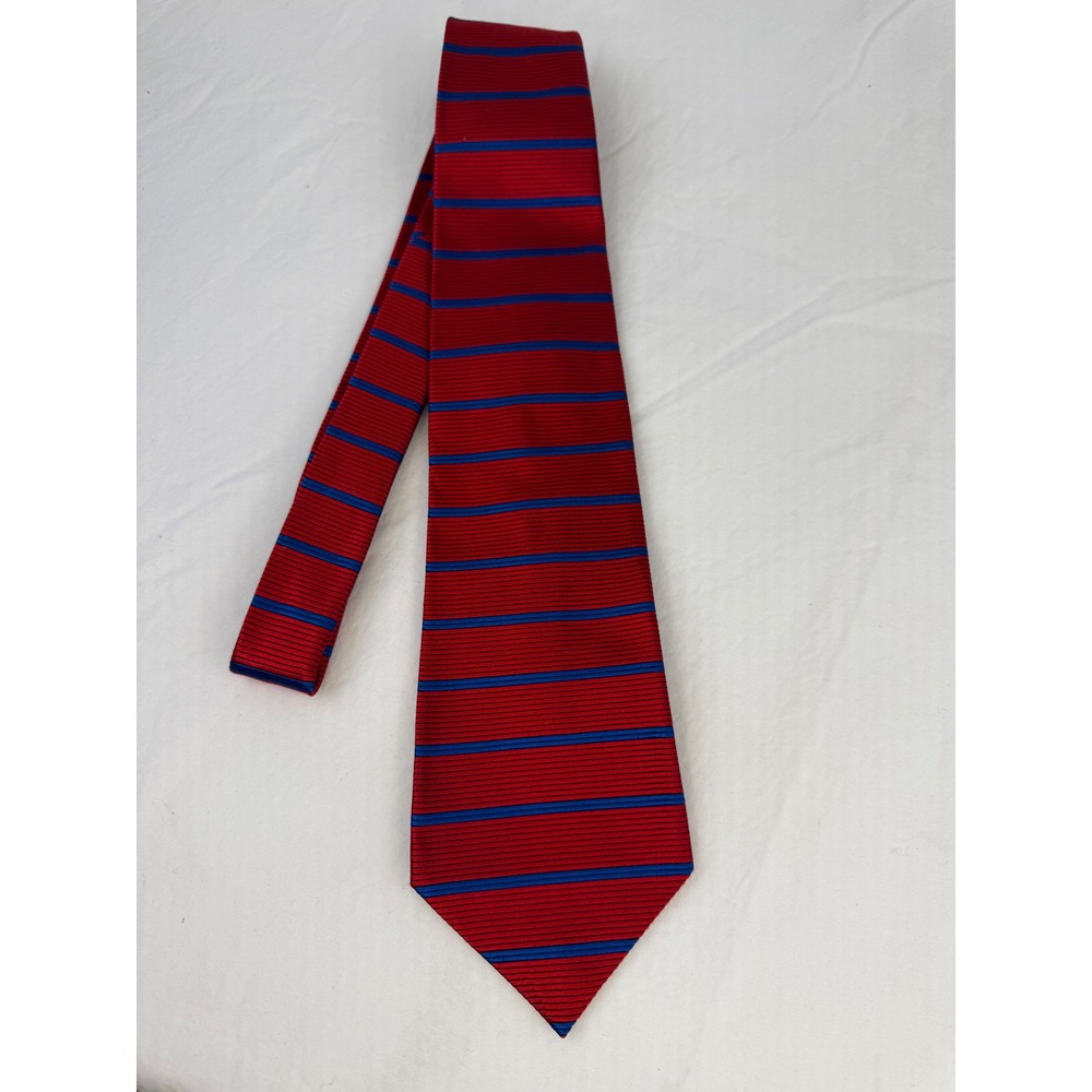 Paul Fredrick Mens Silk Necktie Red Blue Horizontal Striped Business Tie